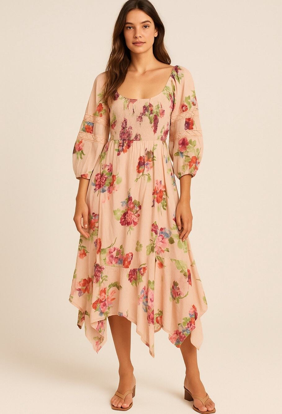Morning Glory Smocked Floral Maxi Dress Pink M NWT